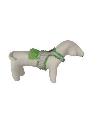 Handmade Small Dog Adjustable Dress Outfit w Harness Net Green Tutu Skirt Fancy